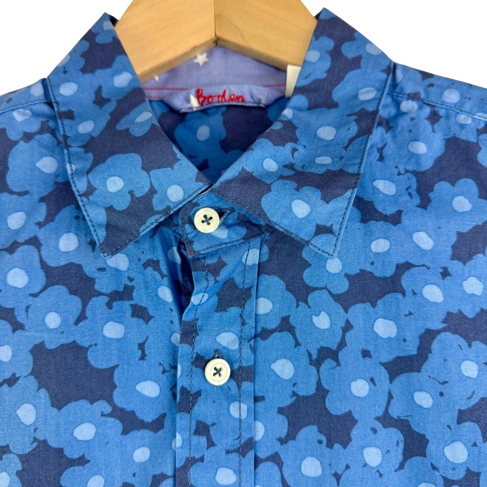 Boden Mens Blue Floral Long Sleeve Button Down Shirt Size‎ Large Star Trim L